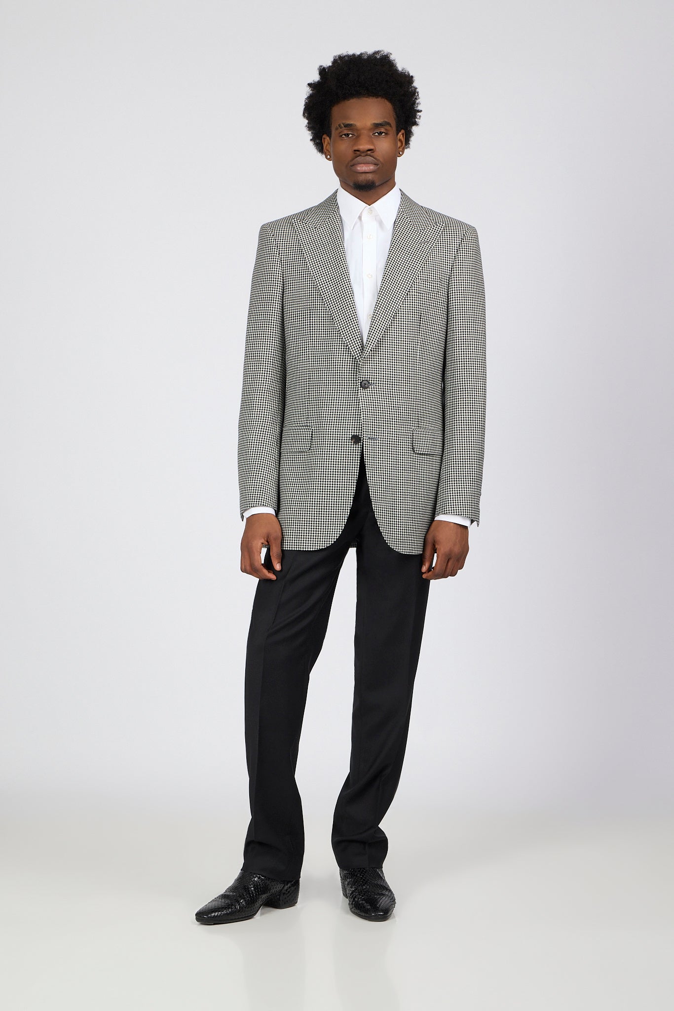PM Dinner Jacket & Classic Pant – Black & White Houndstooth, Tailored Wool, Peak Lapel