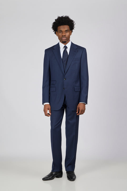 PM Herringbone SB Suit - Elegant Navy in Super 150 Wool